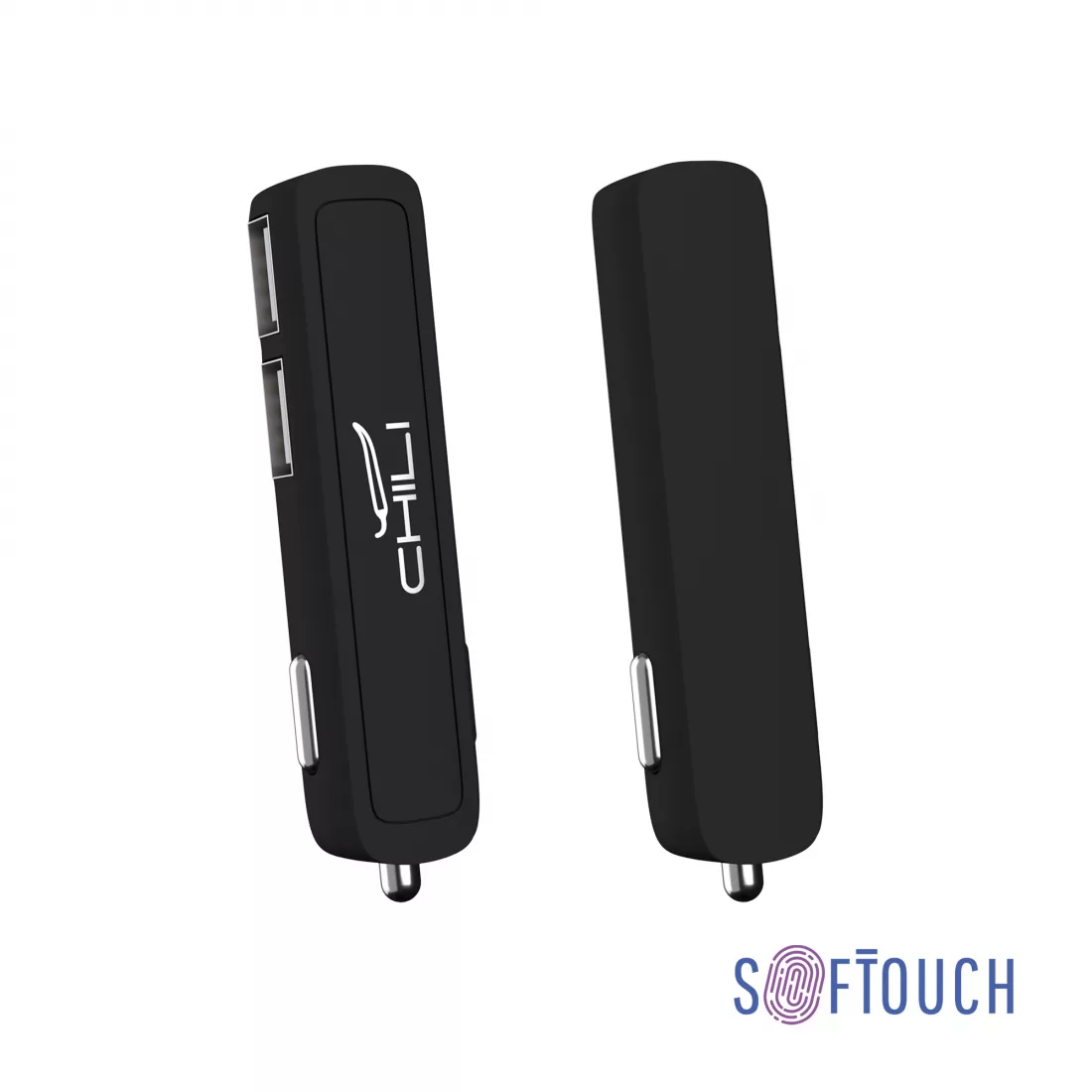 Автомобильное зарядное устройство "Slam" с 2-мя разъёмами USB, покрытие soft touch, черный
