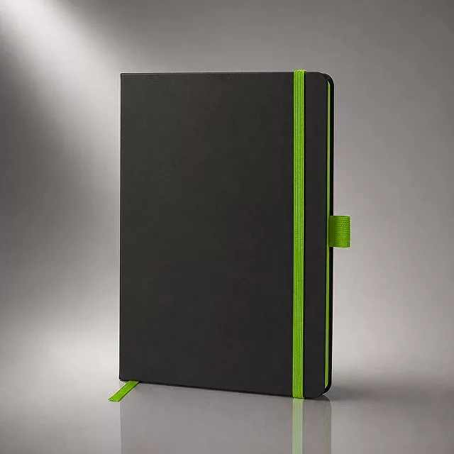 Блокнот "ColorNote Black", твердая обложка A5, 80 листов, черный с зеленым яблоком