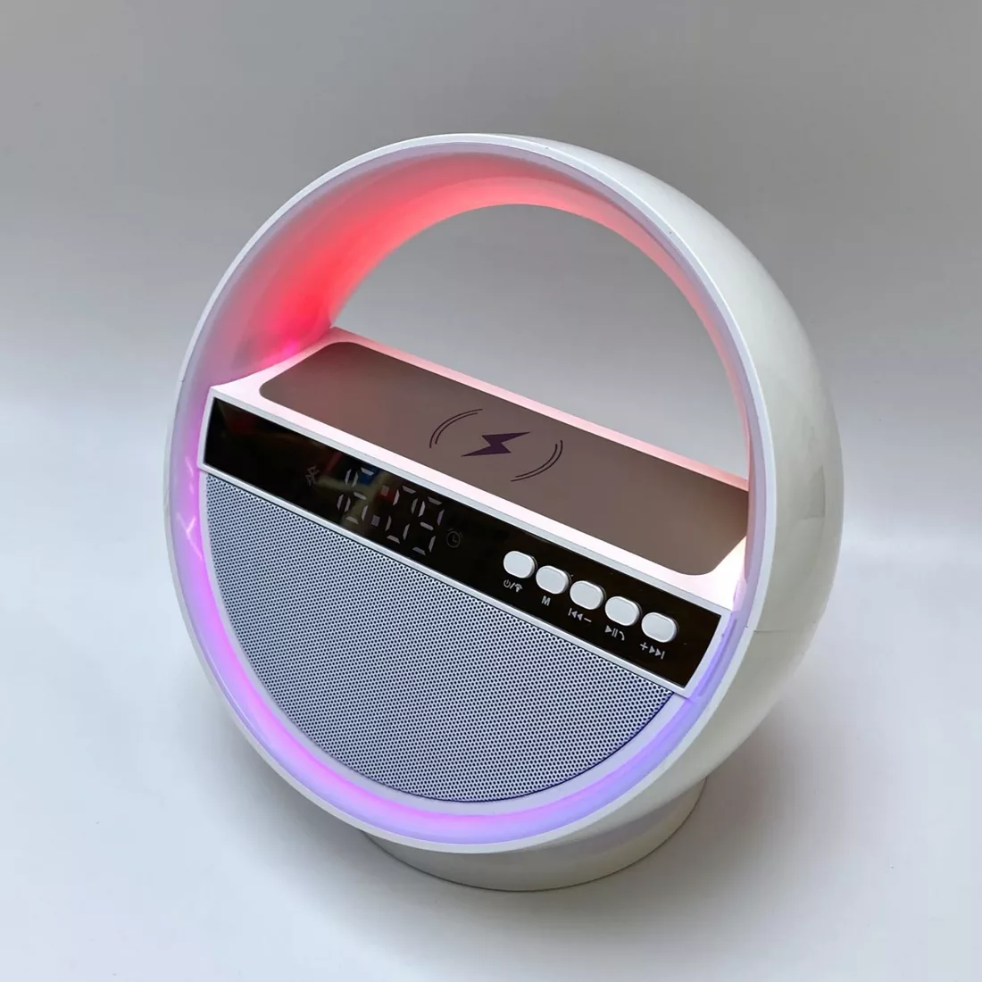 Bluetooth колонка "Smart Orb" 5Вт с беспроводным (15W) ЗУ, лампой, часами, FM радио, белый
