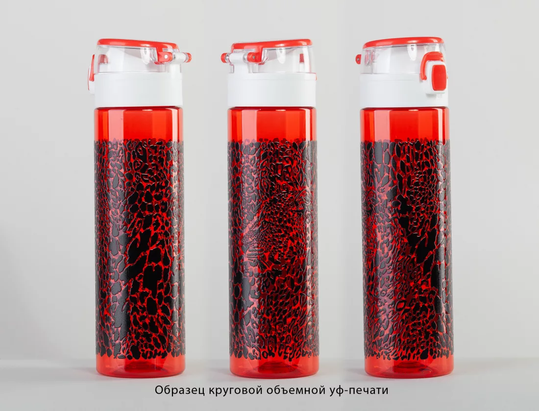 Бутылка для воды "Vita" с нанесением "Пантера" 600 мл, красная, красный с белым