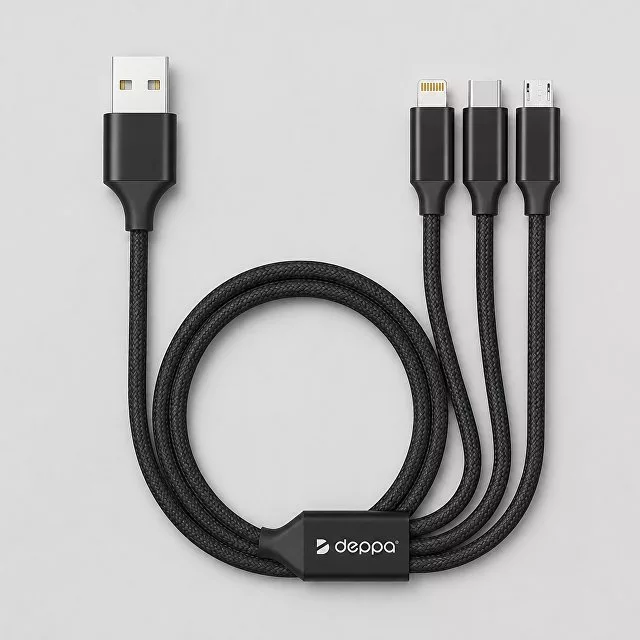 Дата-кабель 3 в 1: micro USB, USB-C, Ligthning, алюминий, 1.2м, черный, Deppa