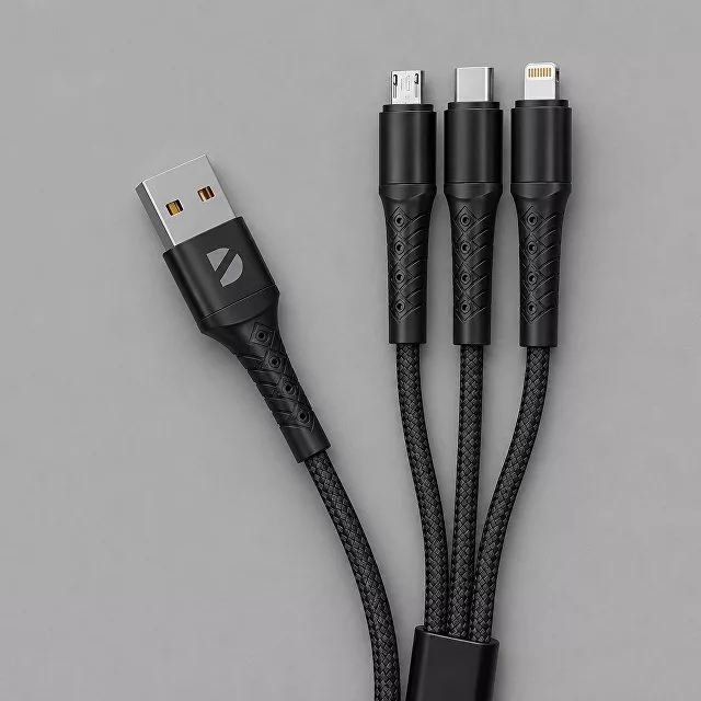 Дата-кабель Armor 3 в 1: micro USB, USB-C, Ligthning, 1.2м, черный, Deppa
