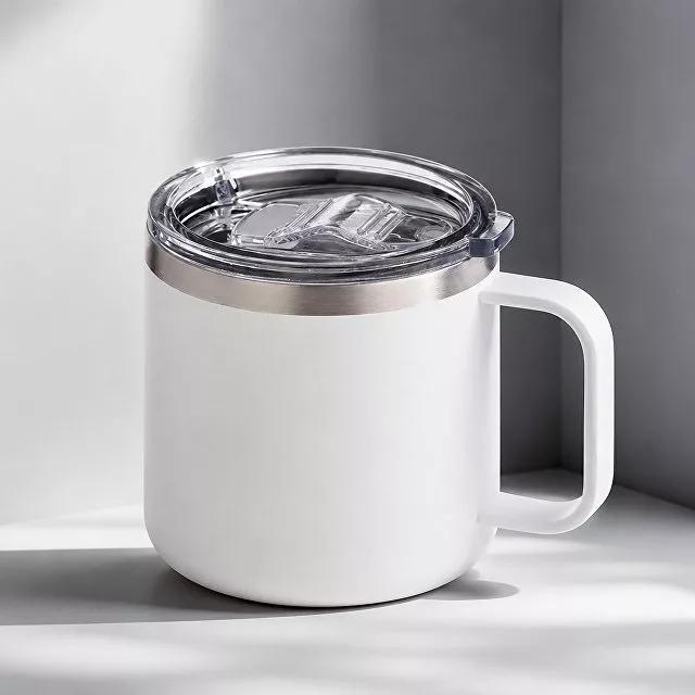 Кружка стальная Alaska с крышкой слайдером, powder coating, белый