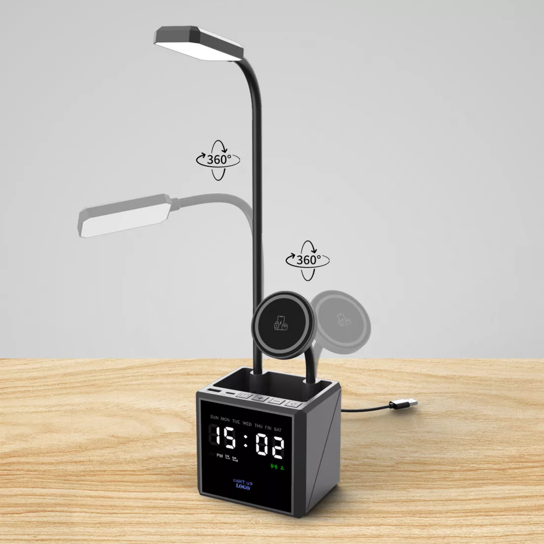 Лампа "Smart Flex" с беспроводным 3в1 (15W) ЗУ с MagSafe, часами, карандашницей и подсветкой логотипа, черный