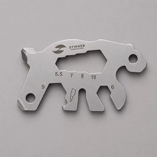 Мини-мультитул карманный Stinger, 55 x 35 мм, 5 функций, медведь, нержавеющая сталь, серебристый, в блистере
