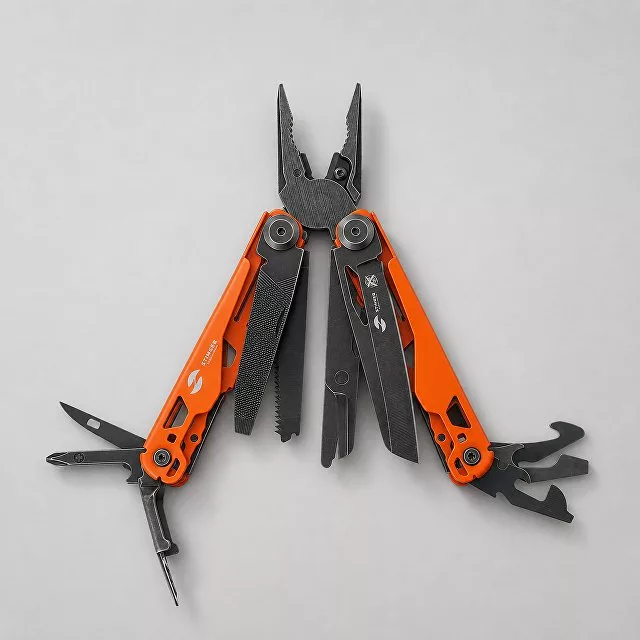 Мультитул Stinger, 107 х 19 мм, 19 функций, сталь, оранжевый корпус, стоунвош, в картонной коробке, в комплекте нейлоновый чехол