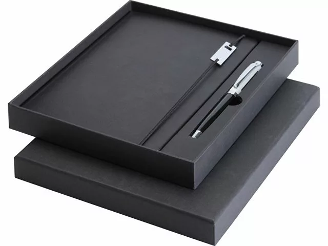 Набор Legato Elegance из блокнота формата А5 в твердой обложке и ручки-роллера, черный/белый