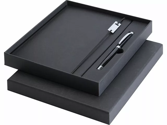 Набор Legato Elegance из блокнота формата А5 в твердой обложке и ручки-роллера, черный/черный