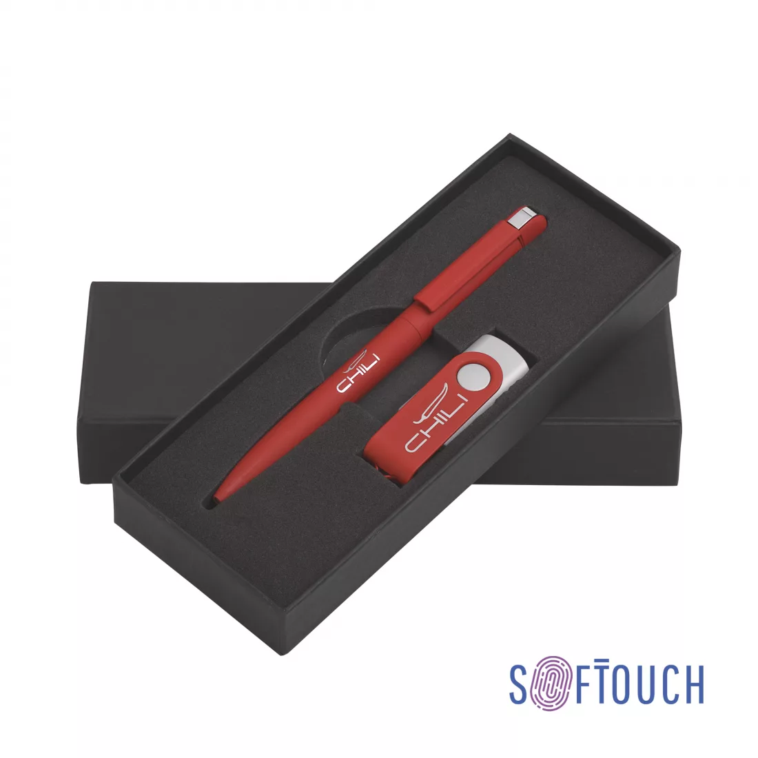 Набор ручка + флеш-карта 16 Гб в футляре, покрытие soft touch, красный