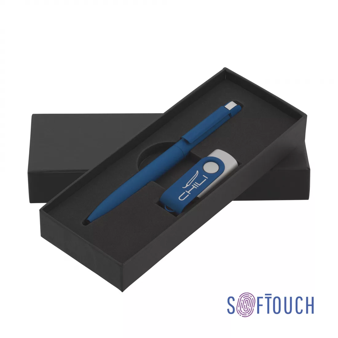 Набор ручка + флеш-карта 16 Гб в футляре, покрытие soft touch, темно-синий