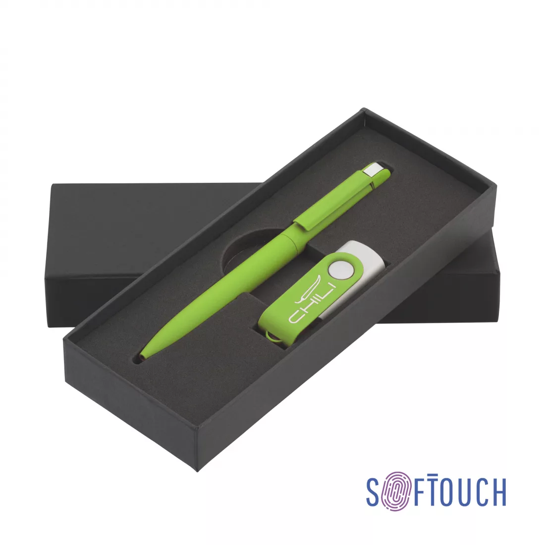 Набор ручка + флеш-карта 16 Гб в футляре, покрытие soft touch, зеленое яблоко