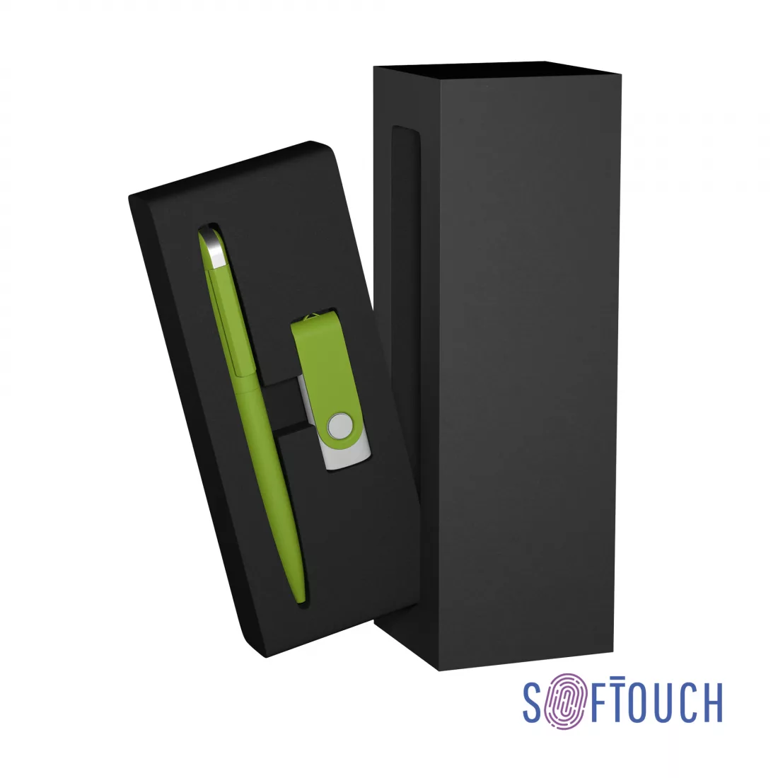 Набор ручка + флеш-карта 16 Гб в футляре, покрытие soft touch, зеленое яблоко