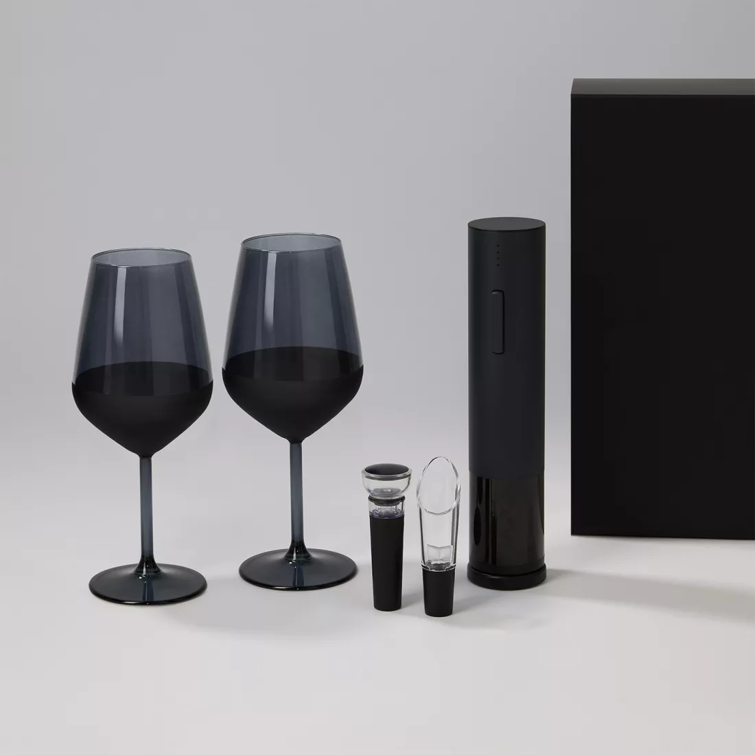 Подарочный набор 2 бокала для вина Блэк Эдишн (Black Edition) + набор для вина Сакраменто (Sacramento) в черной коробке
