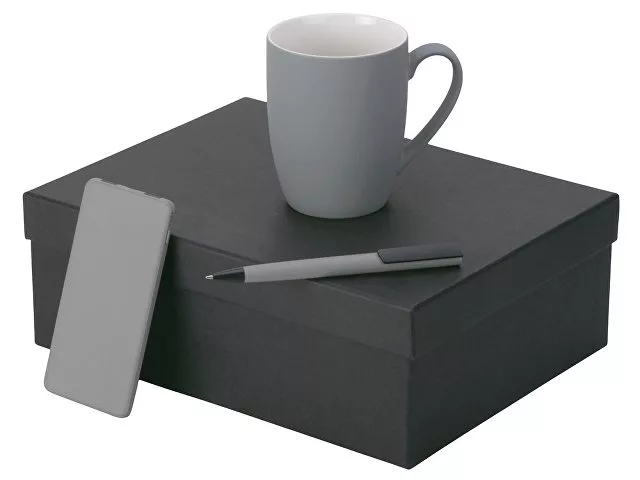 Подарочный набор c кружкой, пластиковой ручкой и повербанком С1, 5000 mAh, серый