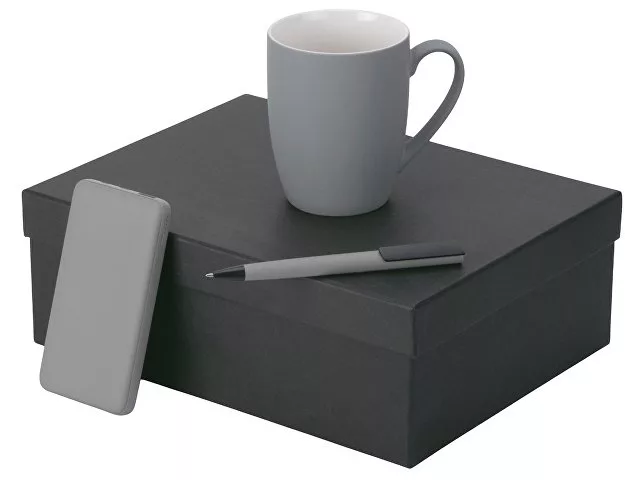 Подарочный набор c кружкой, пластиковой ручкой и повербанком С2, 10000 mAh, серый