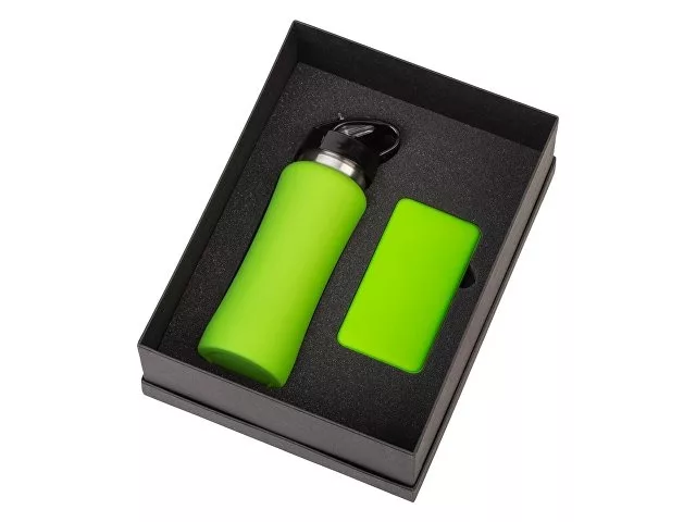 Подарочный набор с бутылкой для воды и повербанком С2, 10000 mAh, зеленое яблоко