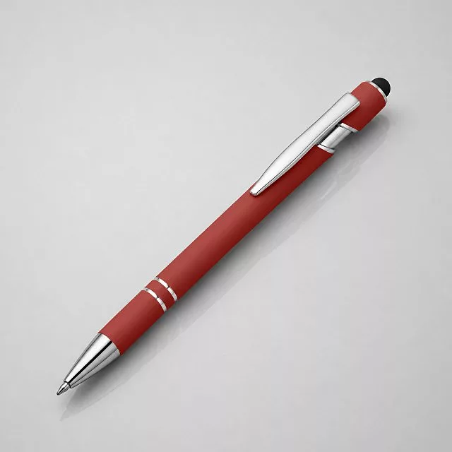 Ручка металлическая soft-touch шариковая со стилусом «Sway», красный/серебристый