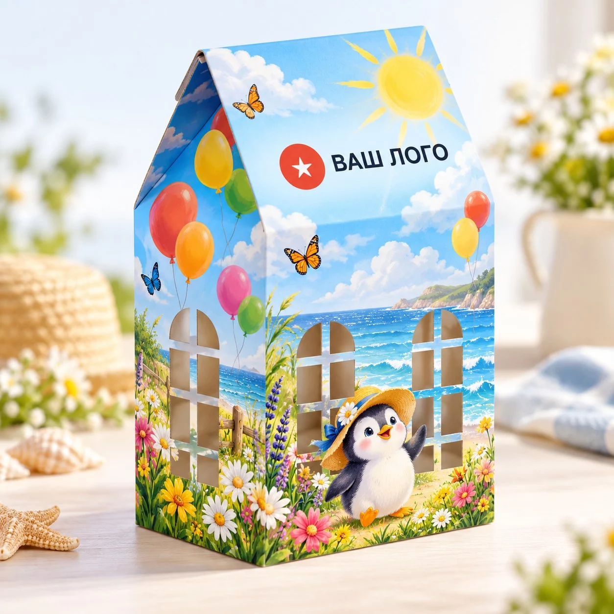Подарочный набор для ребенка с мягкой игрушкой пингвином, бутылочкой и красками