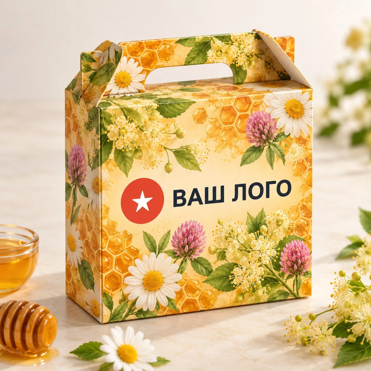 Подарочный набор с мёдом и чайной парой для женщин, корпоративный с логотипом