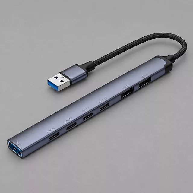 USB-хаб USB-A 3.0 + 2xUSB-A 2.0 + 4xUSB-C, серый, Deppa