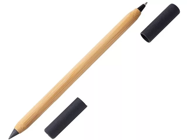 Вечный карандаш и ручка из бамбука "Black bamboo", натуральный и черный