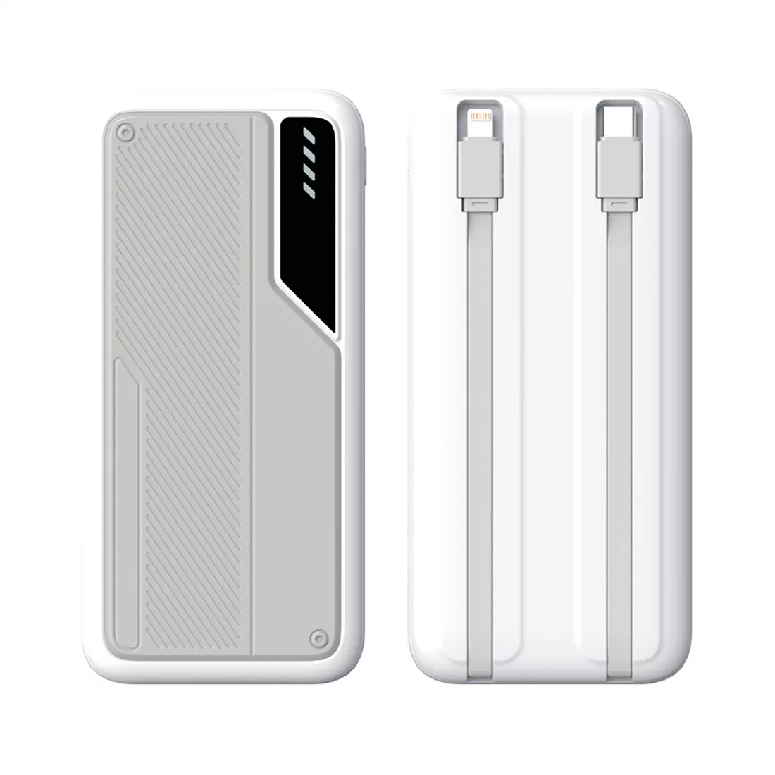 Зарядное устройство "Connect" 10000 mAh со встроенными Type-C/Lightning кабелями, белый с серым