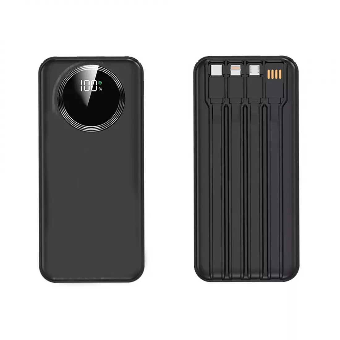 Зарядное устройство "Phantom" 10000 mAh с 4мя встроенными кабелями и цифровым индикатором заряда, черный