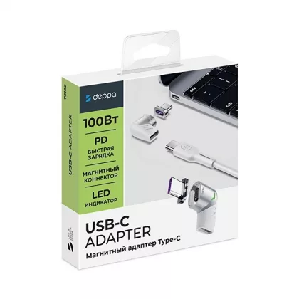 Адаптер USB-С - USB-C, магнитный, белый, Deppa, фото 6