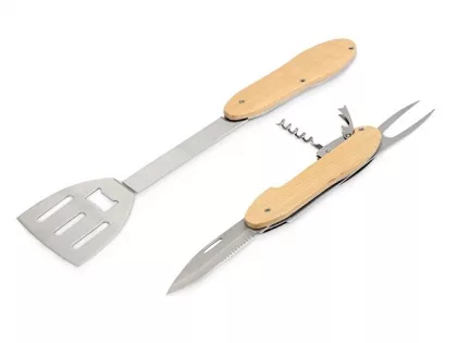 BBQ мультитул Blade 5в1 с деревянными ручками, в чехле, фото 5