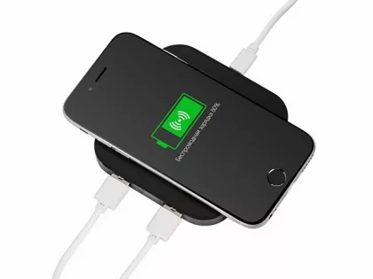Беспроводная зарядка «Tile» с 2 USB-A, 5 Вт, черный, фото 2