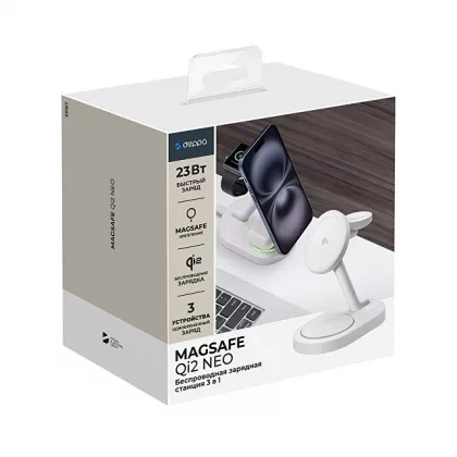 Беспроводная зарядная станция 3 в 1 MagSafe QI2 NEO, белый, Deppa, фото 5
