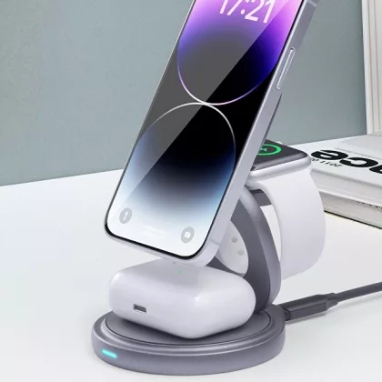 Беспроводная зарядная станция 3 в 1 MagSafe Rotation QI складная, графит, Deppa, фото 2