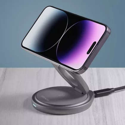Беспроводная зарядная станция 3 в 1 MagSafe Rotation QI складная, графит, Deppa, фото 8