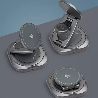 Беспроводная зарядная станция 3 в 1 QI2.2 Fold Power, Серая, Deppa, фото 3