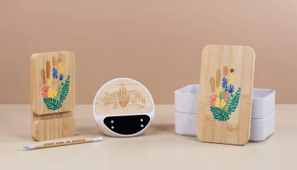 Беспроводное (10W) зарядное устройство "Bamboo Power" 5000 mAh с подставкой под смартфон, бамбук, бежевый, фото 9