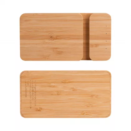 Беспроводное (10W) зарядное устройство "Bamboo Power" 5000 mAh с подставкой под смартфон, бамбук, бежевый, фото 5