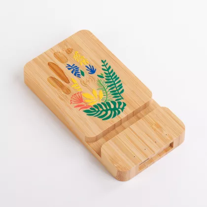 Беспроводное (10W) зарядное устройство "Bamboo Power" 5000 mAh с подставкой под смартфон, бамбук, бежевый, фото 8