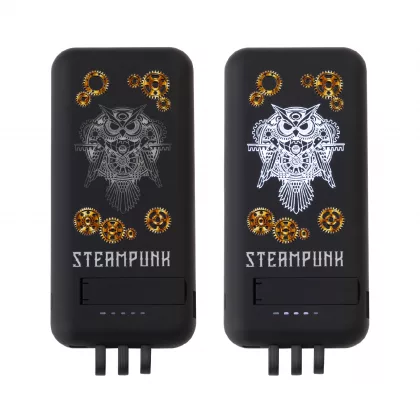 Беспроводное зарядное (22.5/15W) устройство "Topfull SOFTTOUCH" 10000 mAh с подсветкой лого, присосками, встроенными кабелями, с подставкой, черный, фото 3