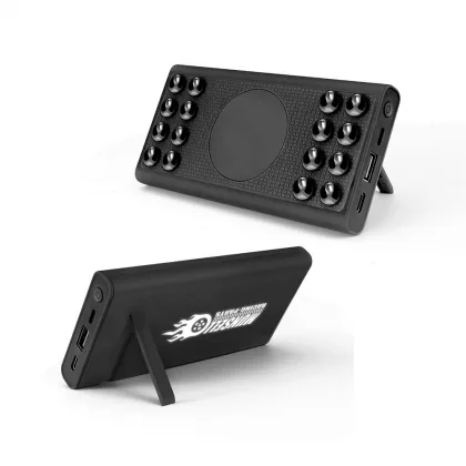 Беспроводное зарядное устройство "Eight SOFTTOUCH", 8000 mAh, с подсветкой логотипа и подставкой, черный, фото 4