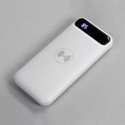Беспроводное зарядное устройство "Quantum", 10000 mAh с цифровым индикатором заряда, белый
