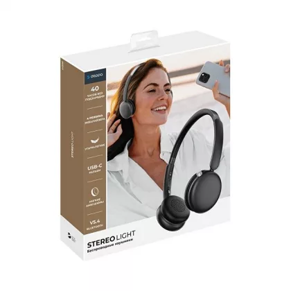 Беспроводные накладные наушники Stereo Light, BT 5.4, 300 мАч, черный, Deppa, фото 6