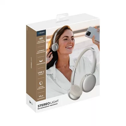 Беспроводные накладные наушники Stereo Light, BT 5.4, 300 мАч, песочно-золотой, Deppa, фото 6