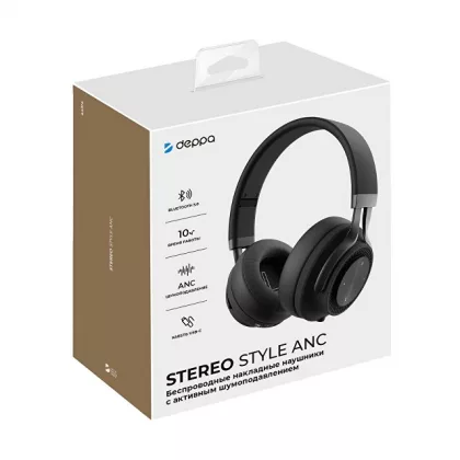 Беспроводные накладные наушники Stereo Style ANC , BT 5.0, ANC, 500мАч, черный, Deppa, фото 6