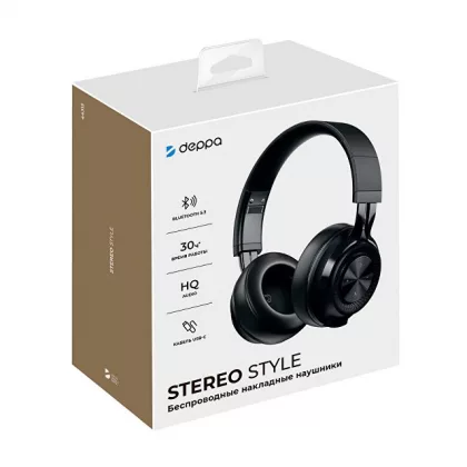 Беспроводные накладные наушники Stereo Style, BT 5.3, 400мАч, черный, Deppa, фото 6