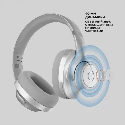 Беспроводные накладные наушники Stereo Ultra ANC, BT 5.4, ANC/ENC, 500мАч, серебристый, Deppa, фото 5