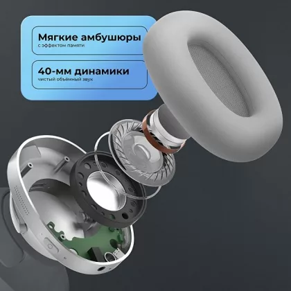 Беспроводные накладные наушники Stereo Ultra ANC, BT 5.4, ANC/ENC, 500мАч, серебристый, Deppa, фото 7