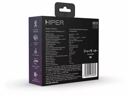 Беспроводные наушники HIPER TWS Mercury X12 (HTW-MX12) Bluetooth 5.1 гарнитура, Черный (Р), фото 6