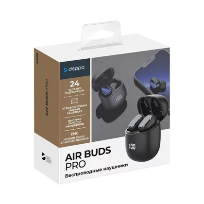 Беспроводные наушники с микрофоном Air Buds Pro, TWS, BT 5.3, LED, 300 мАч, черный, Deppa, фото 6