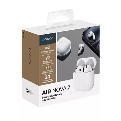 Беспроводные наушники с микрофоном Air Nova 2, TWS, BT5.4, 300 мАч, QI, белый, Deppa, фото 5