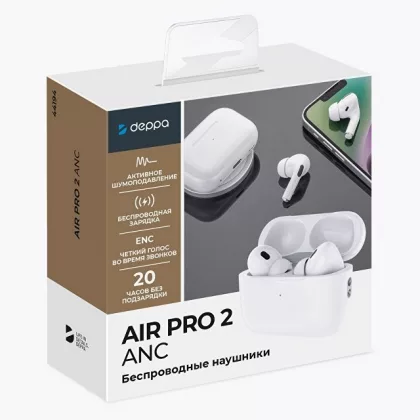 Беспроводные наушники с микрофоном Air Pro 2 ANC, TWS, BT 5.3, 300 мАч, ANC, QI, белый, Deppa, фото 6
